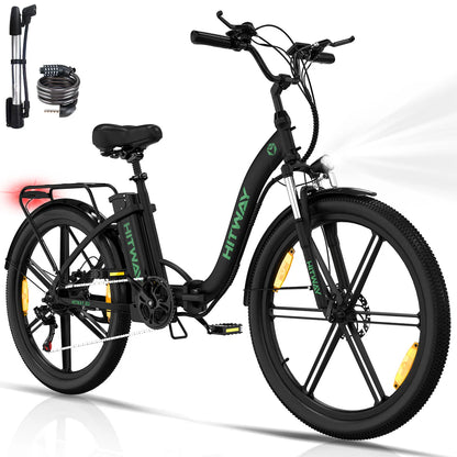 Hitway BK37 2025 Version 250W 26" Step-Through City Electric Bike 36V 10.4Ah Battery Comfortable Urban Cruiser