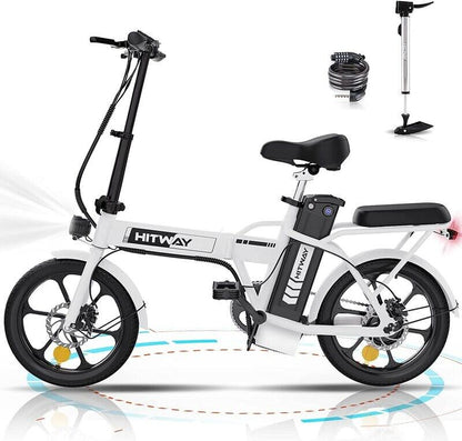 Hitway BK5S 2025 Version 250W 16" Foldable Electric Bike 36V 10.4Ah Battery Long Range Commuter E-Bike