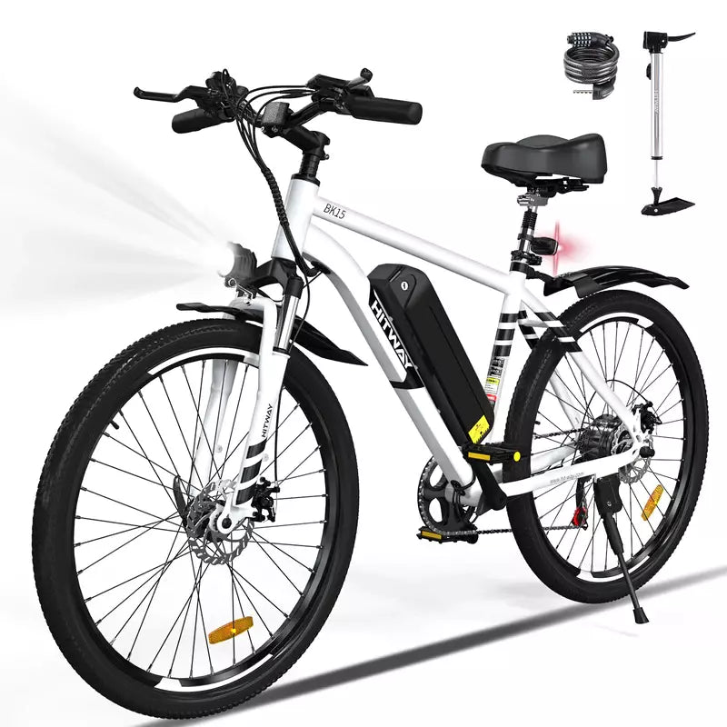 Hitway BK15 2025 Version 250W 26" Electric Mountain Bike 36V 12Ah Battery Front Suspension Spoked Wheels