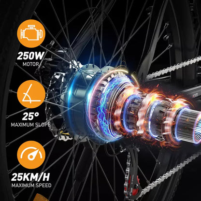 Hitway BK15 2025 Version 250W 26" Electric Mountain Bike 36V 12Ah Battery Front Suspension Spoked Wheels