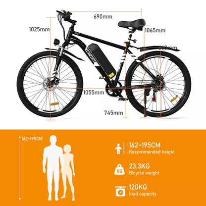 Hitway BK15 2025 Version 250W 26" Electric Mountain Bike 36V 12Ah Battery Front Suspension Spoked Wheels