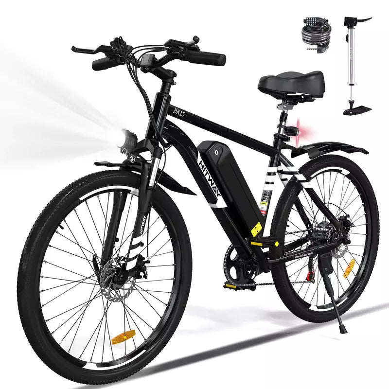 Hitway BK15 2025 Version 250W 26" Electric Mountain Bike 36V 12Ah Battery Front Suspension Spoked Wheels