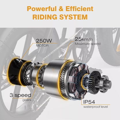 Hitway BK29S 2025 Version 250W 20" Fat Tire Dual Battery E-Bike 48V 13Ah*2 Integrated Wheel Long Range Beast