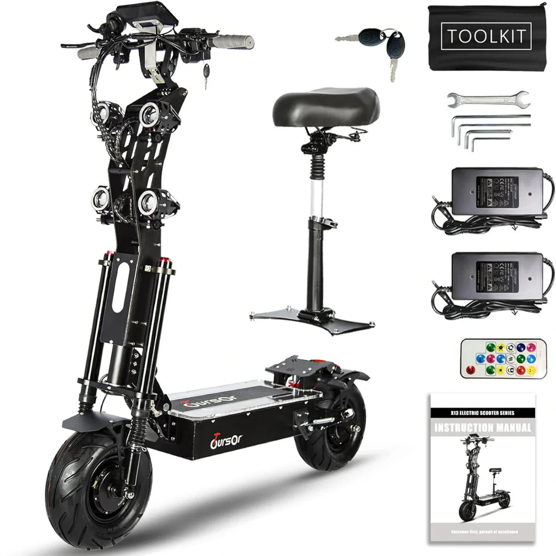 Toursor X13-10000W Electric Scooter 5000W Dual Motor | 90-100 KM/H | 90-120 KM Range | 72V 40Ah Battery | Seat Included | UK Shipping